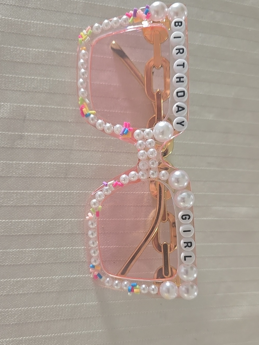 Pink Pearl-Embellished 'Birthday Girl' Sunglasses